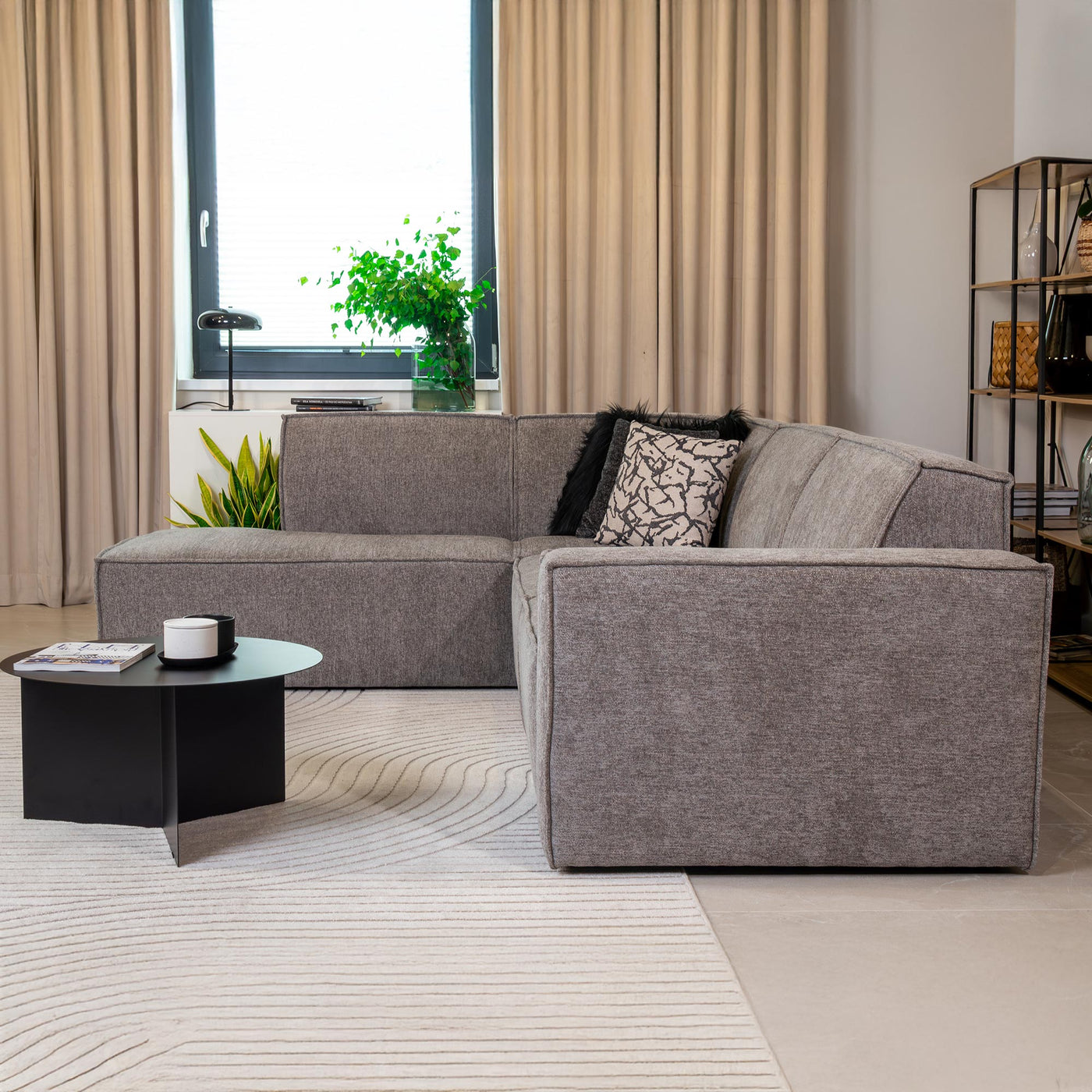 ELIA Canapé d'angle en tissu gris- Angle gauche