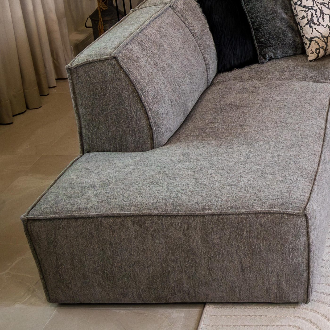 ELIA Canapé d'angle en tissu gris- Angle gauche