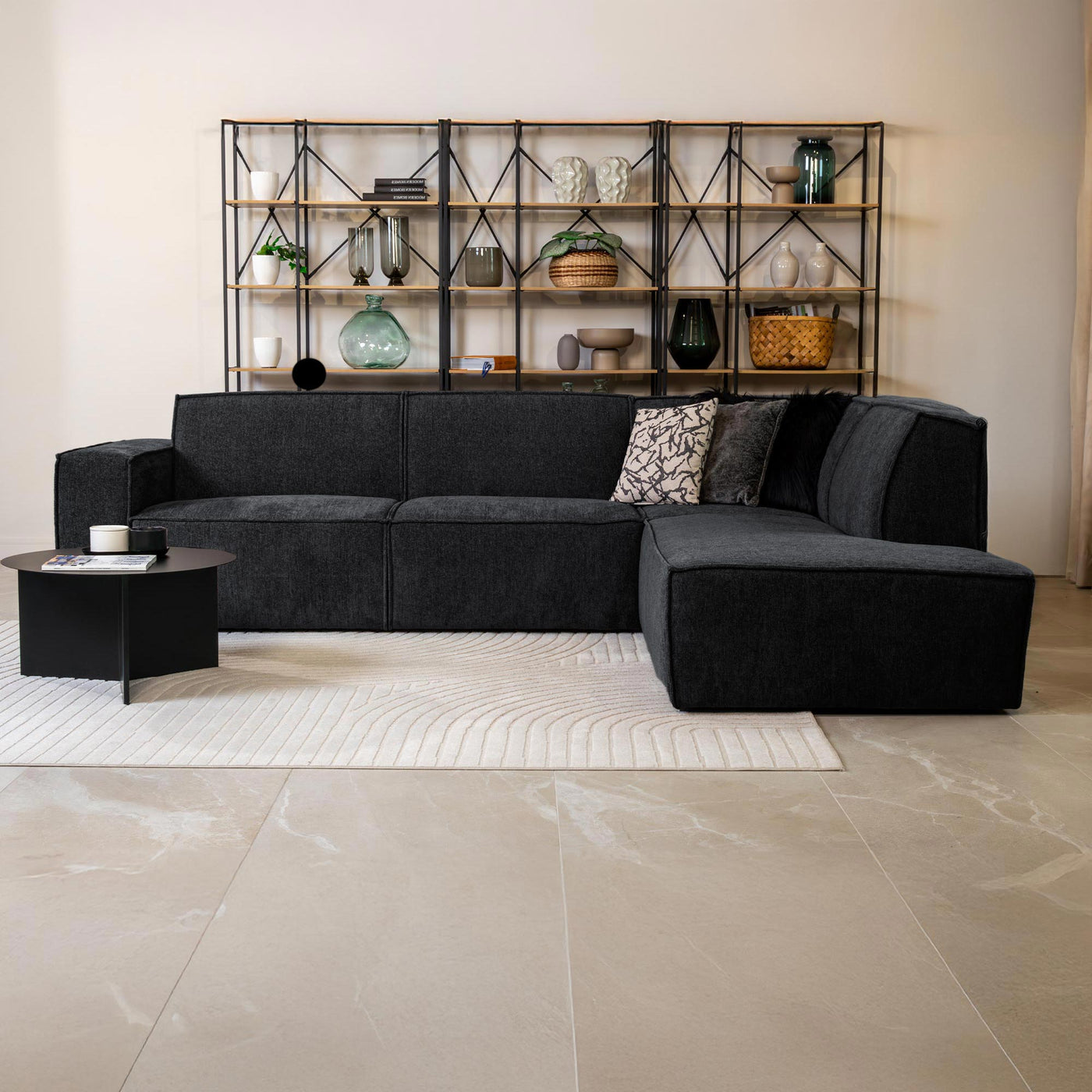 ELIA Canapé d’angle en tissu gris anthracite - Angle droit
