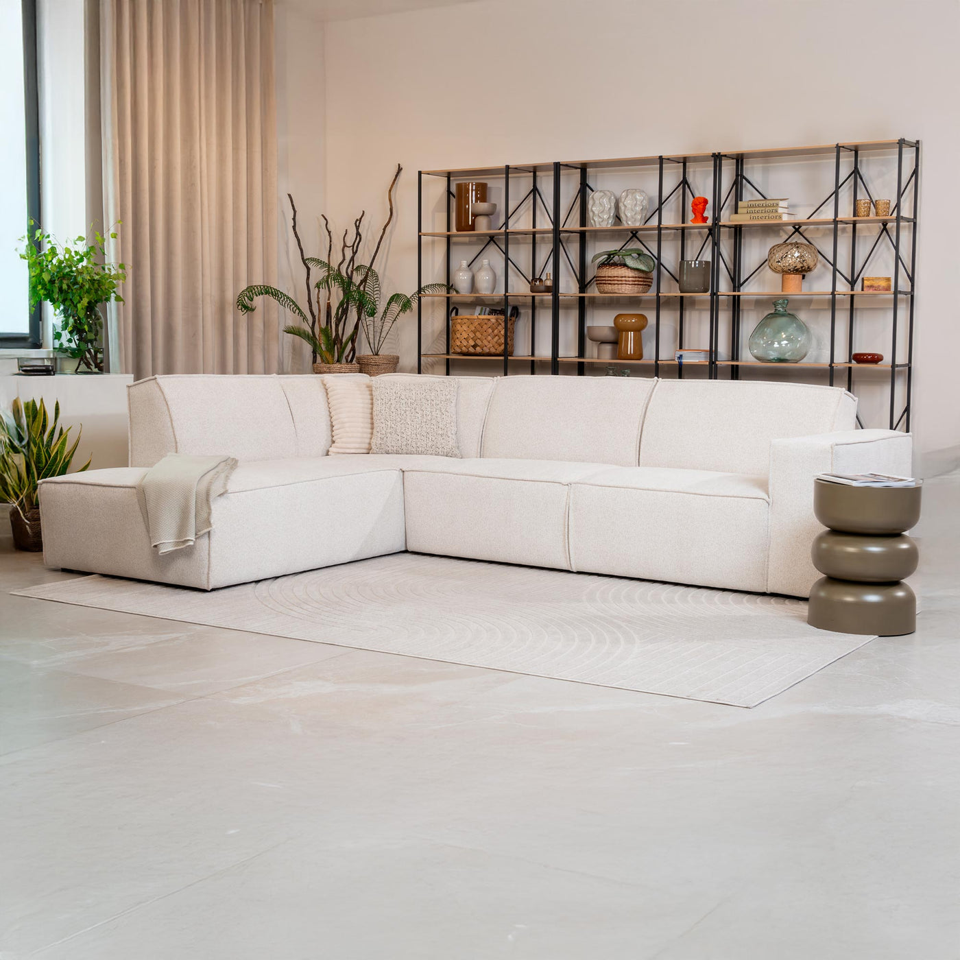 ELIA Canapé d'angle en tissu beige - Angle gauche - Canapés d'angle - Mobilier Deco