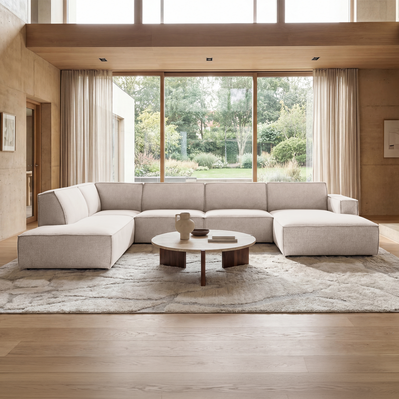 ELIA XL Canapé panoramique en tissu beige - Angle droit