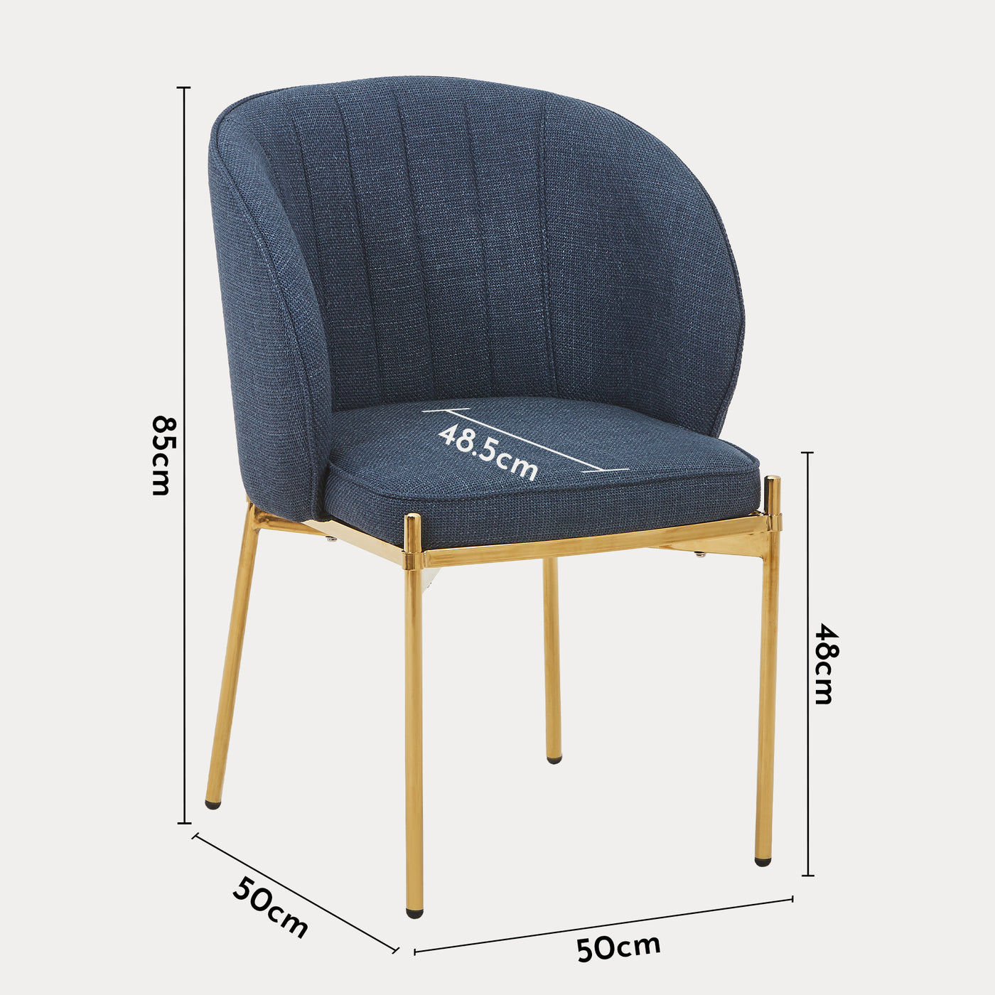 ELIANA Lot de 2 chaises en tissu bleu pieds en métal doré