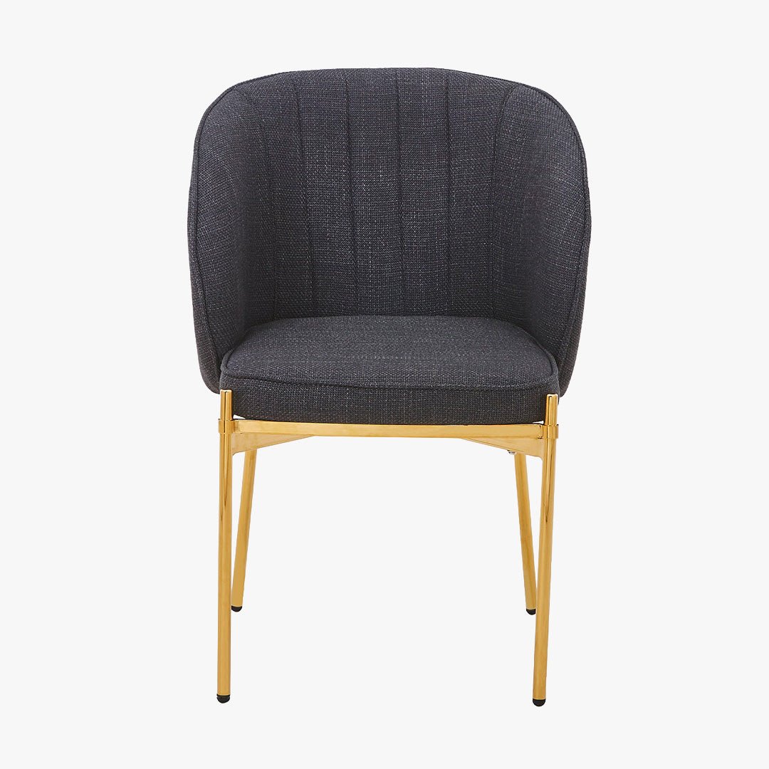 ELIANA Lot de 2 chaises en tissu noir pieds en métal doré - Chaise de repas - Mobilier Deco
