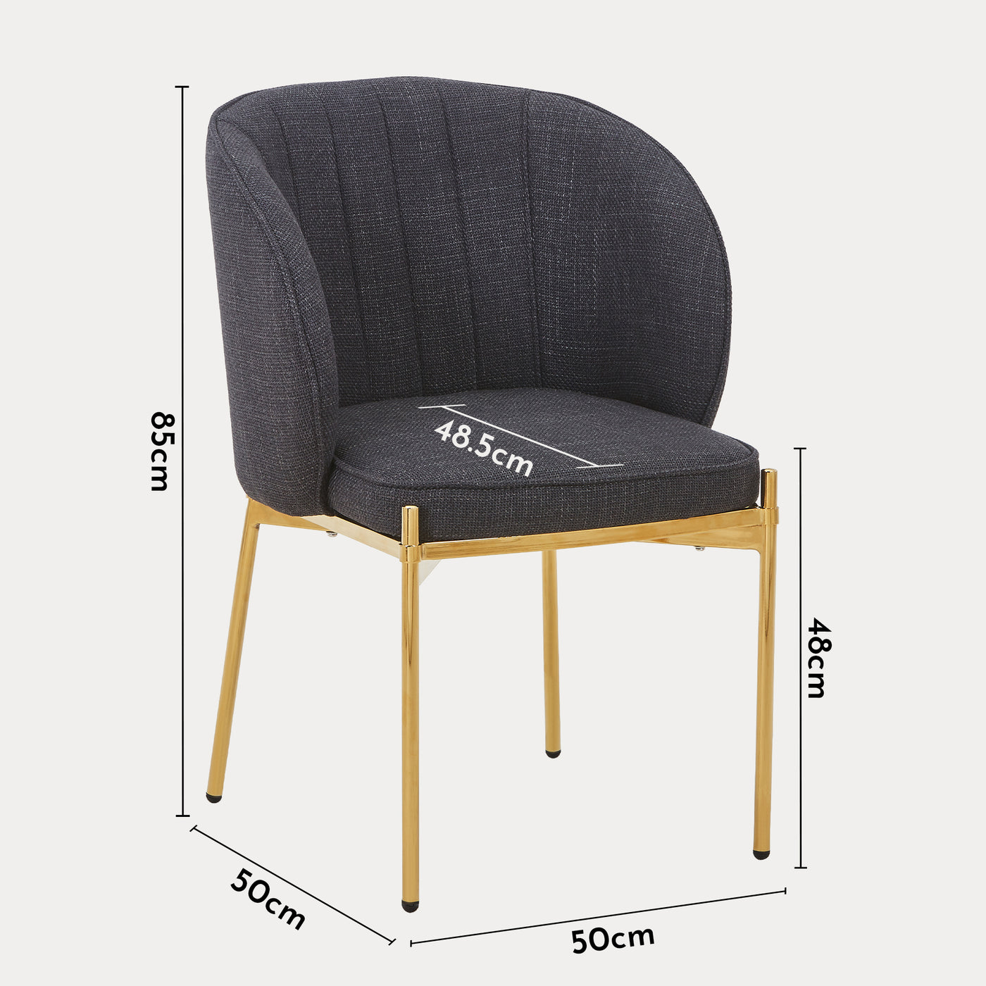 ELIANA Lot de 2 chaises en tissu noir pieds en métal doré