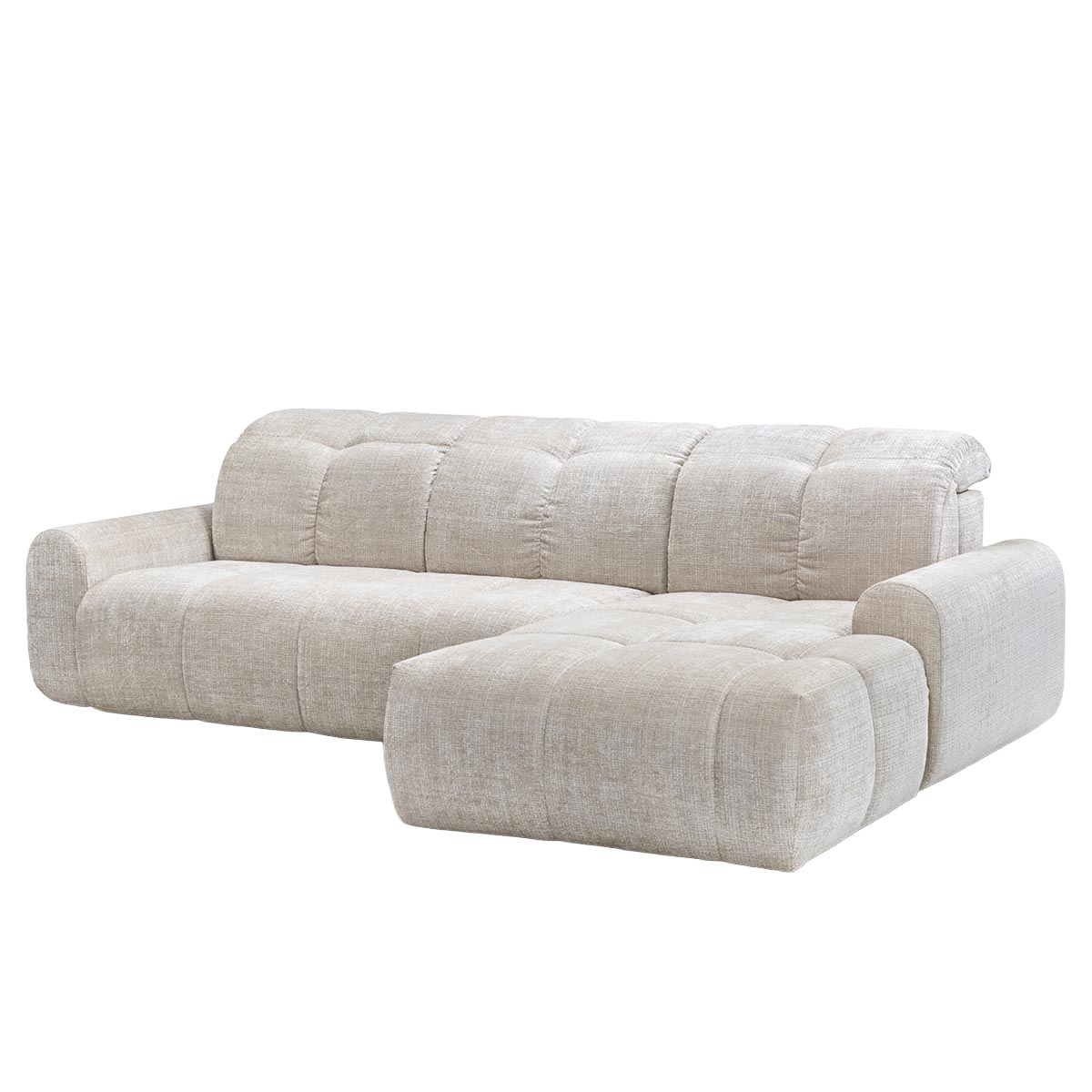 ELIOS Canapé d'angle convertible avec coffre en tissu beige - Angle droit