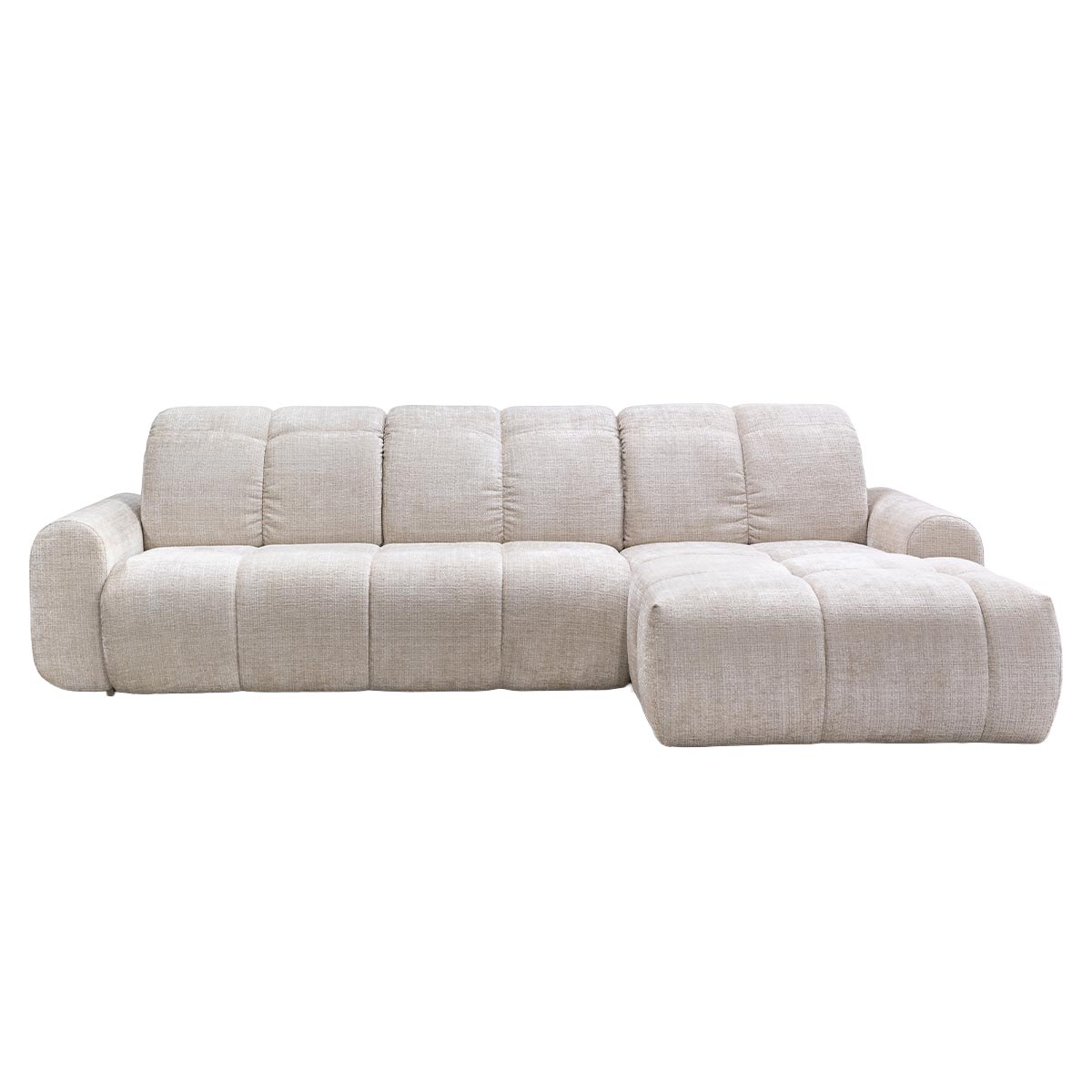 ELIOS Canapé d'angle convertible avec coffre en tissu beige - Angle droit