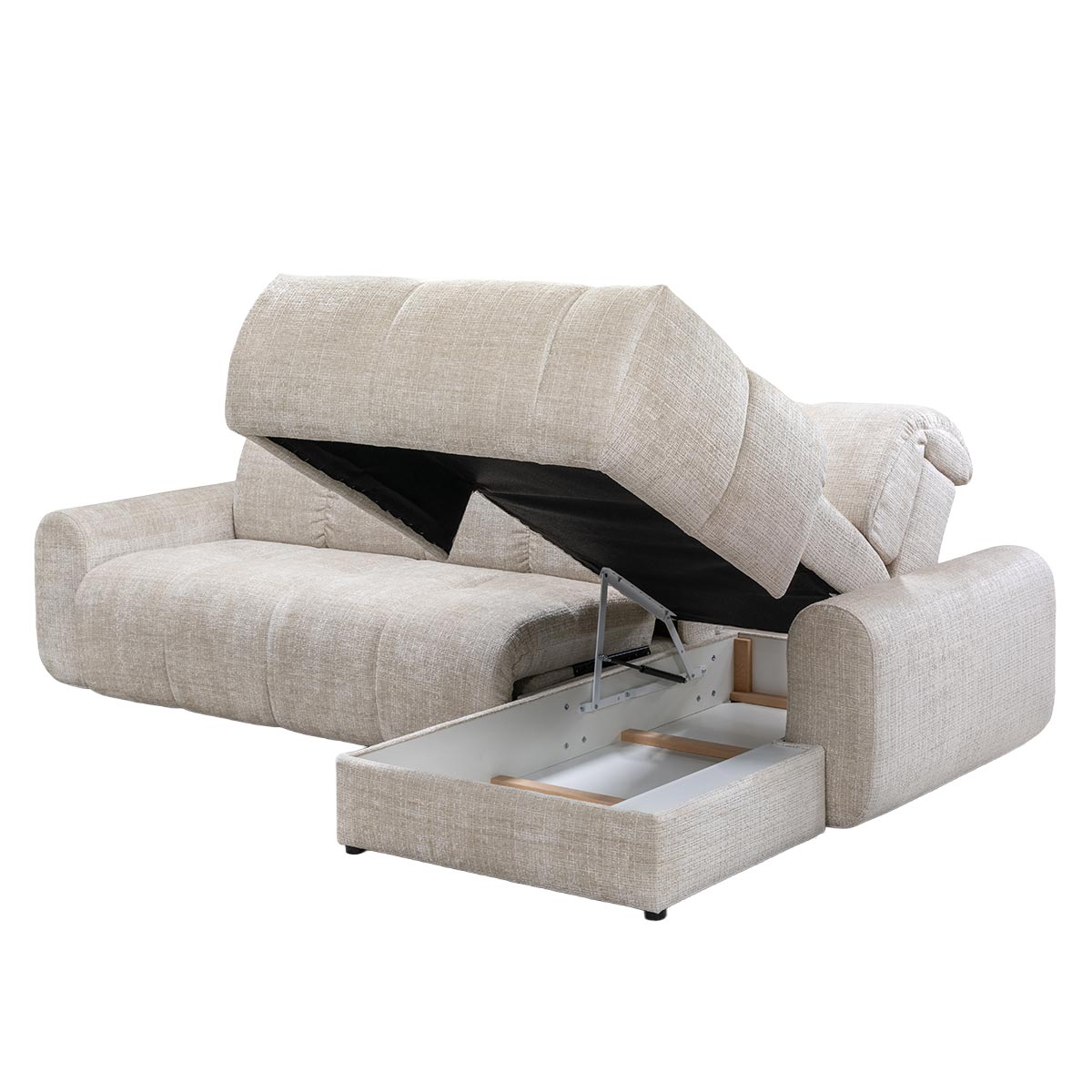 ELIOS Canapé d'angle convertible avec coffre en tissu beige - Angle droit