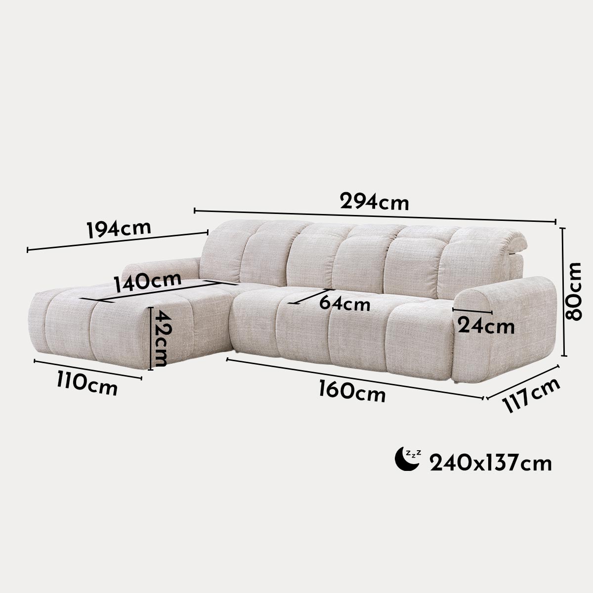 ELIOS Canapé d'angle convertible avec coffre en tissu beige - Angle gauche