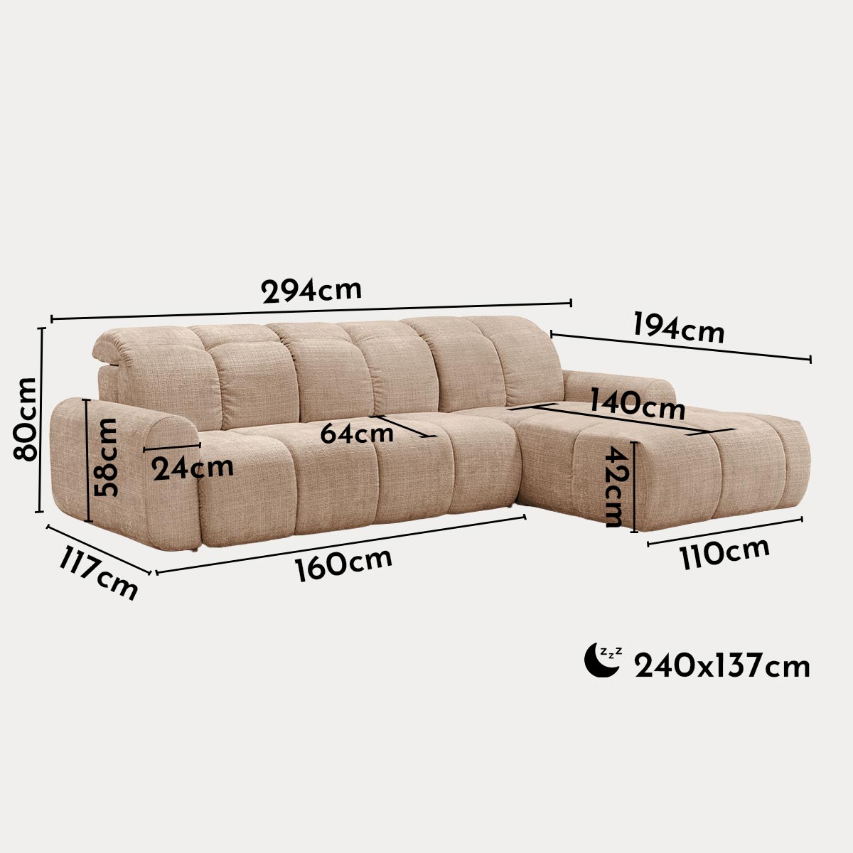 ELIOS Canapé d'angle convertible avec coffre en tissu taupe - Angle droit