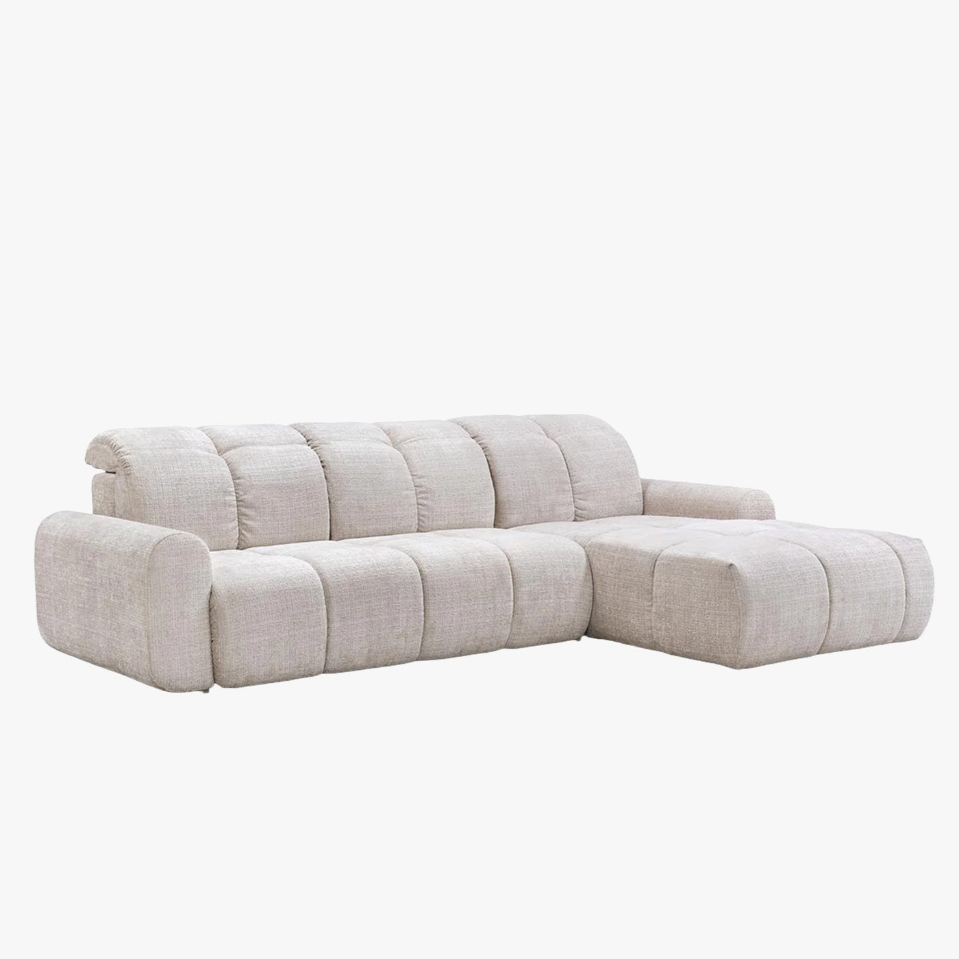 ELIOS Canapé d'angle convertible avec coffre en tissu beige - Angle droit - Canapé d'angle convertible - Mobilier Deco