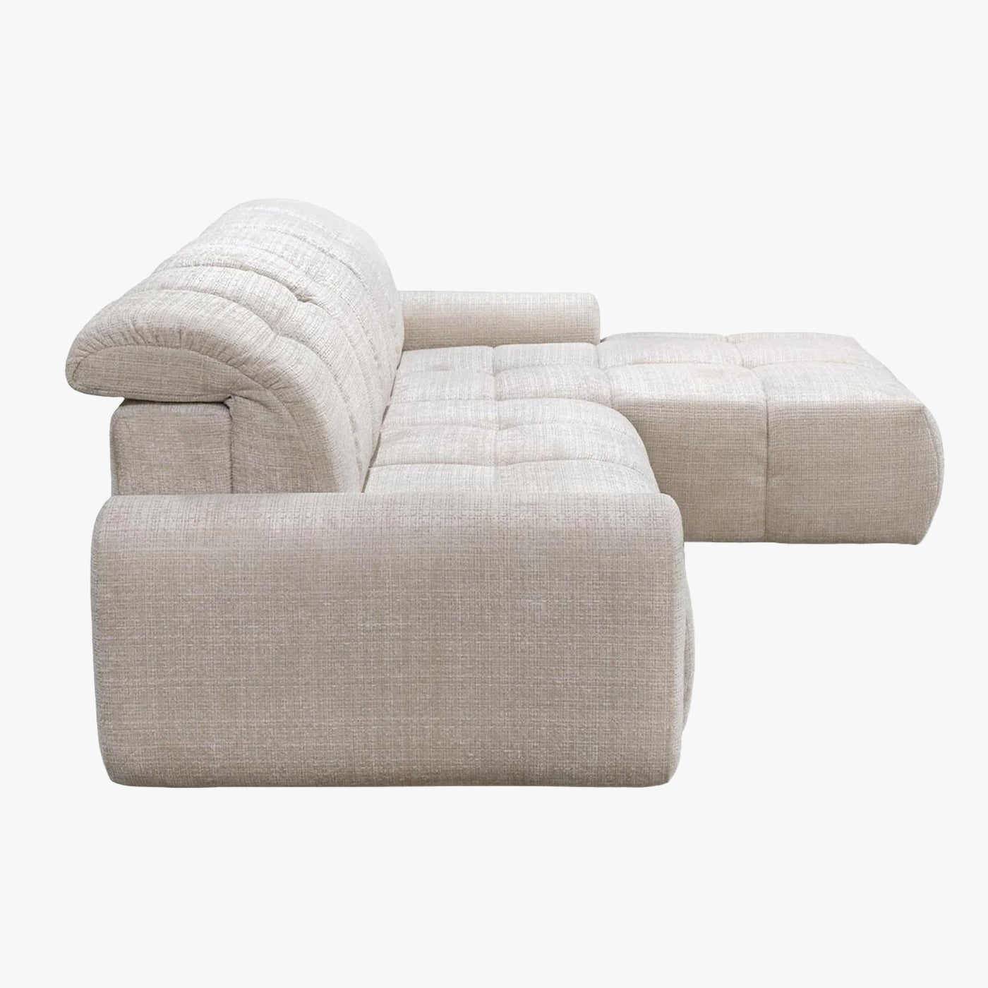 ELIOS Canapé d'angle convertible avec coffre en tissu beige - Angle droit - Canapé d'angle convertible - Mobilier Deco