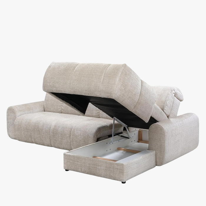 ELIOS Canapé d'angle convertible avec coffre en tissu beige - Angle droit