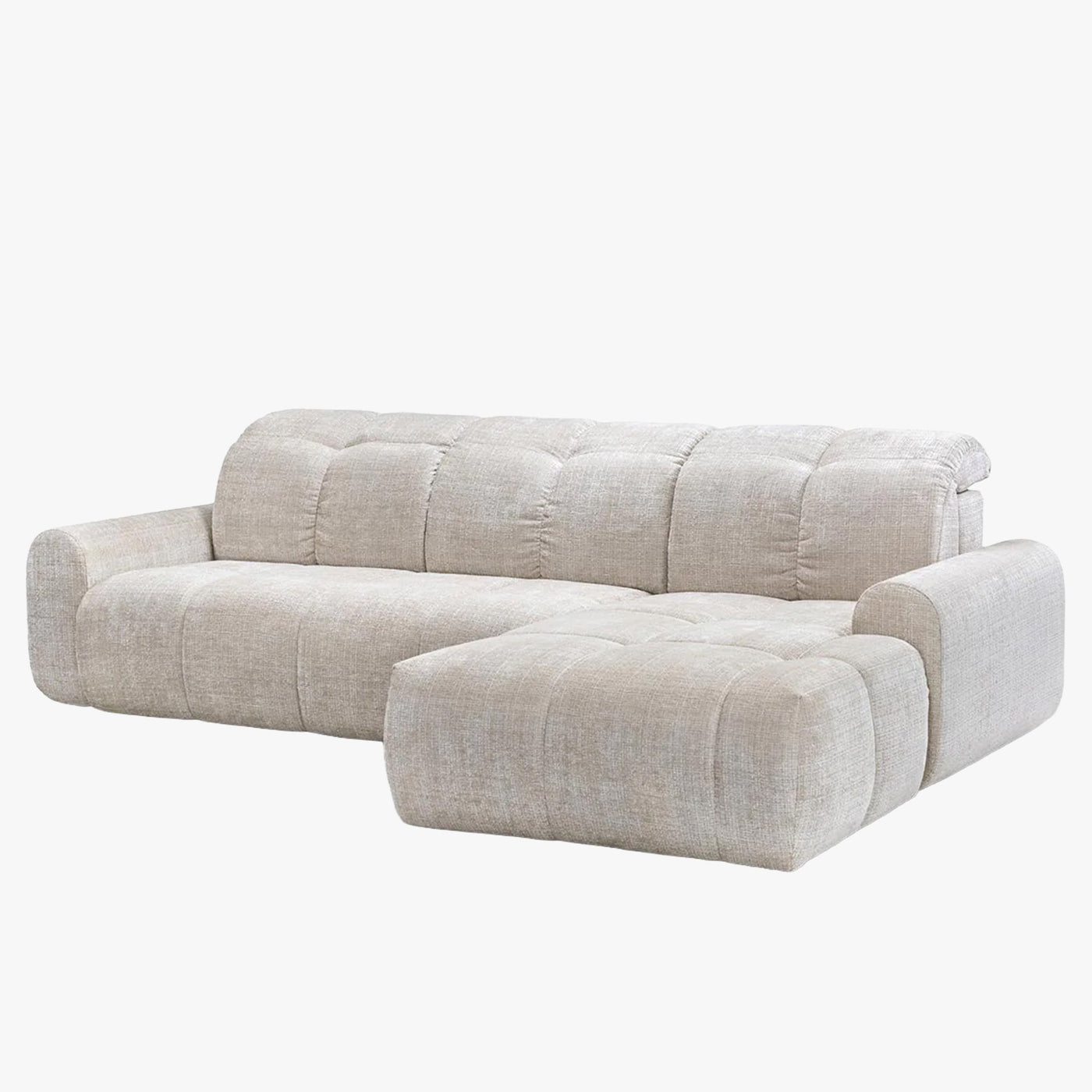 ELIOS Canapé d'angle convertible avec coffre en tissu beige - Angle droit - Canapé d'angle convertible - Mobilier Deco