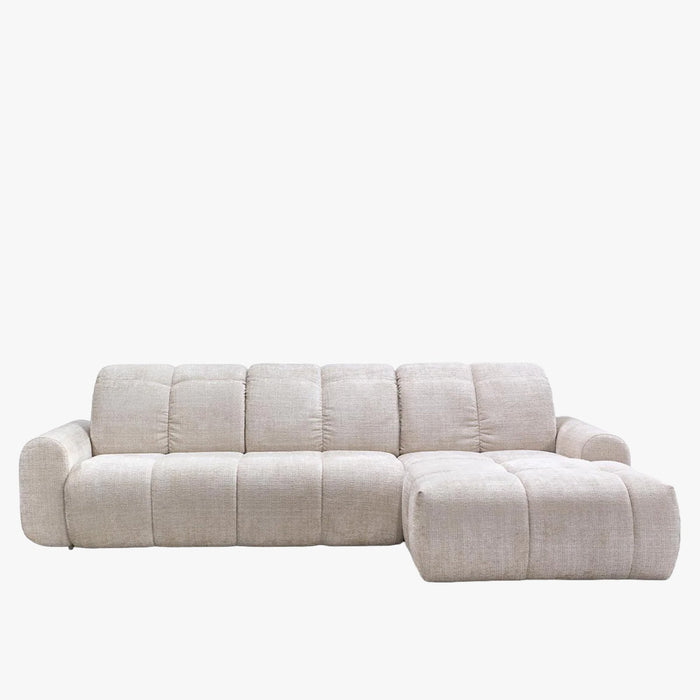 ELIOS Canapé d'angle convertible avec coffre en tissu beige - Angle droit