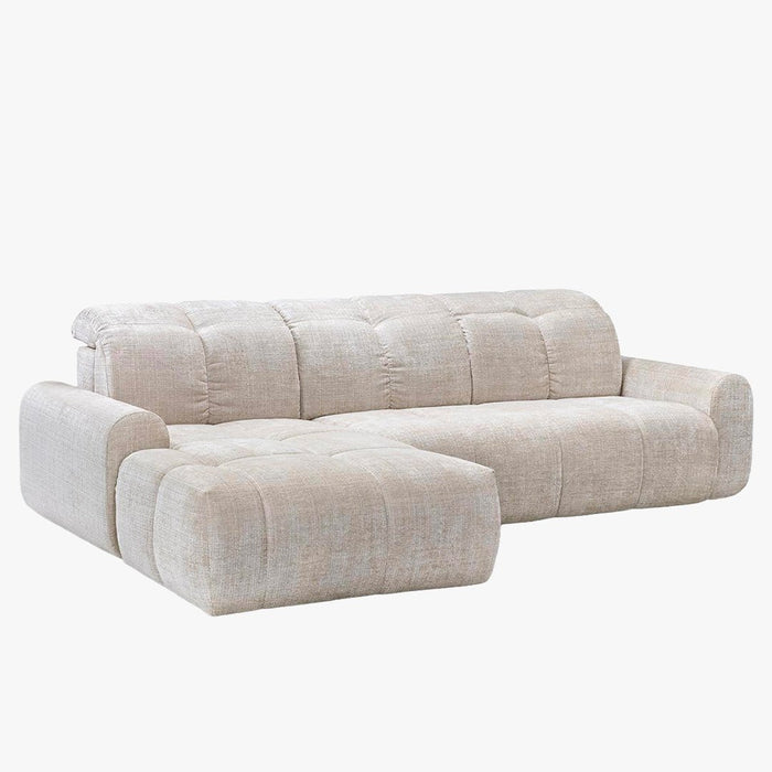 ELIOS Canapé d'angle convertible avec coffre en tissu beige - Angle gauche