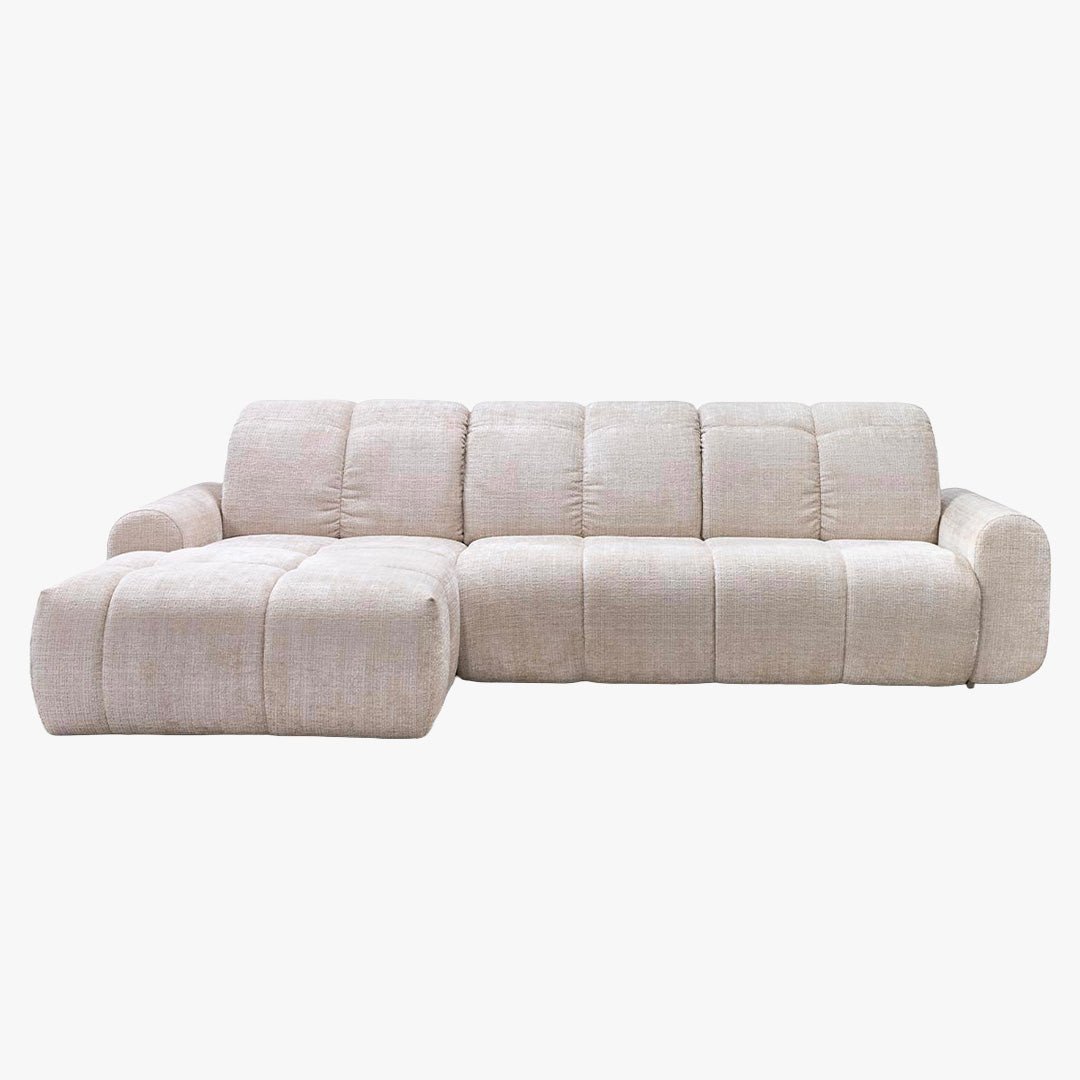 ELIOS Canapé d'angle convertible avec coffre en tissu beige - Angle gauche - Canapé d'angle convertible - Mobilier Deco