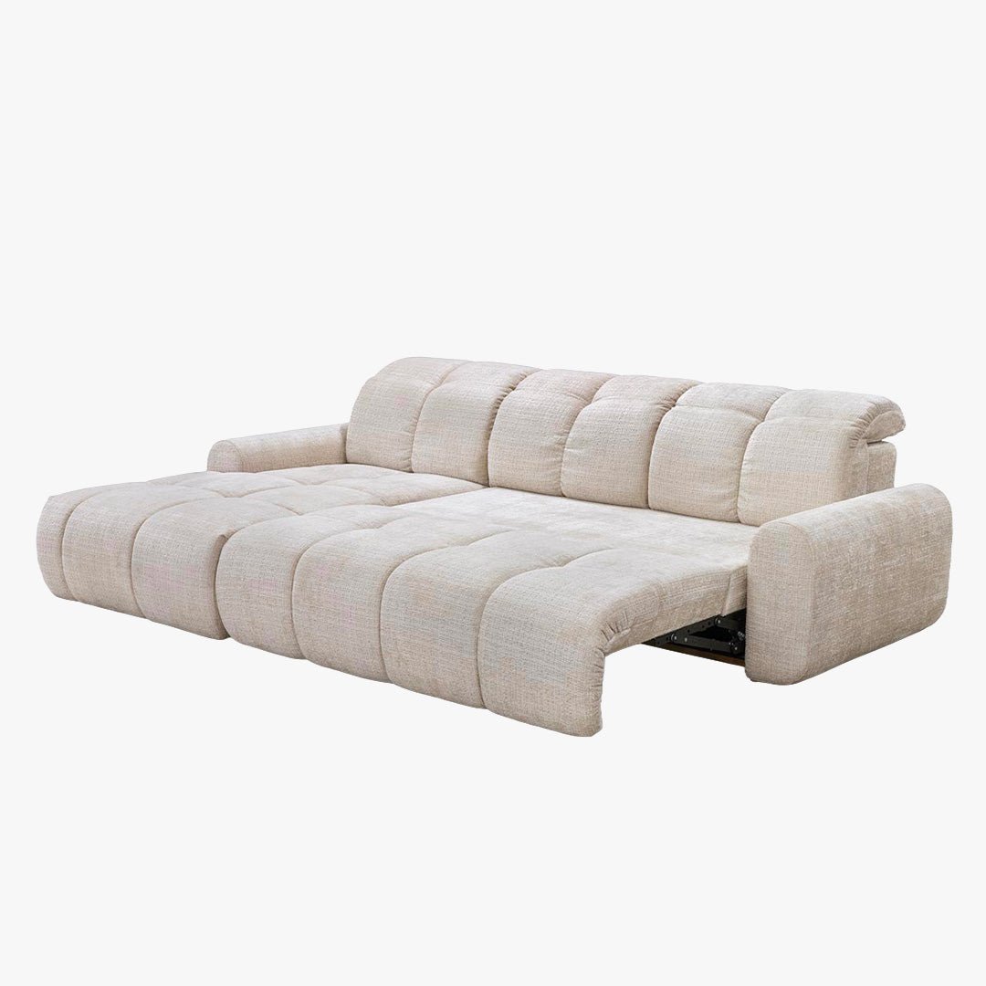 ELIOS Canapé d'angle convertible avec coffre en tissu beige - Angle gauche - Canapé d'angle convertible - Mobilier Deco