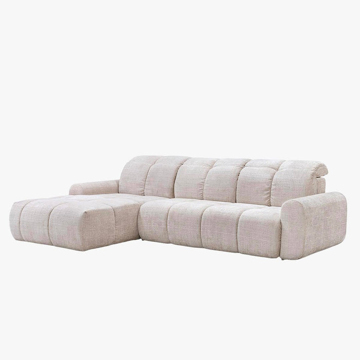 ELIOS Canapé d'angle convertible avec coffre en tissu beige - Angle gauche