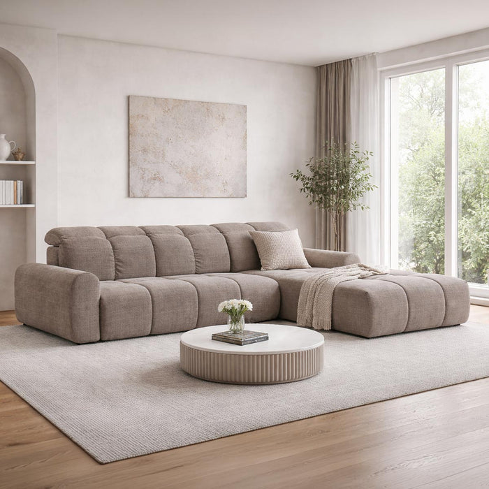 ELIOS Canapé d'angle convertible avec coffre en tissu taupe foncé - Angle droit