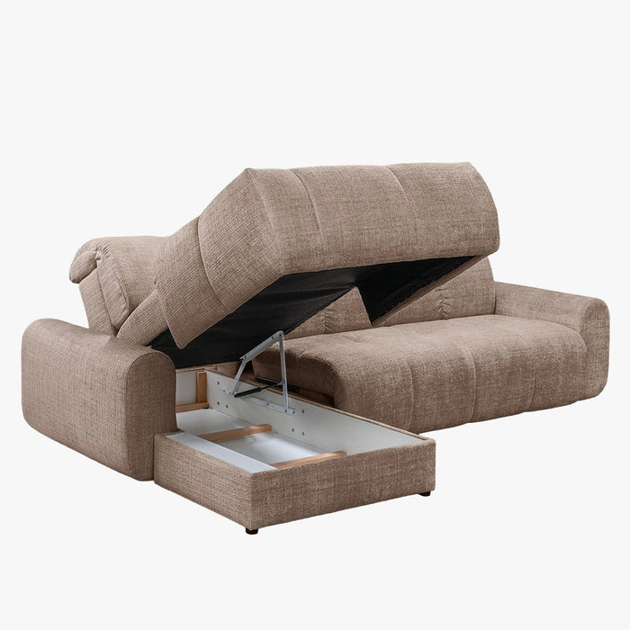 ELIOS Canapé d'angle convertible avec coffre en tissu taupe foncé - Angle gauche