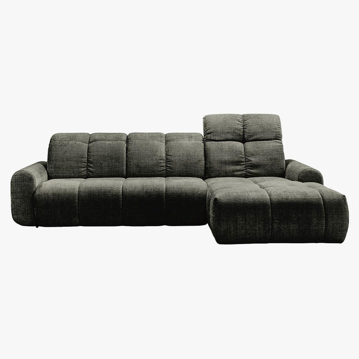 ELIOS Canapé d'angle convertible avec coffre en tissu vert sapin - Angle droit
