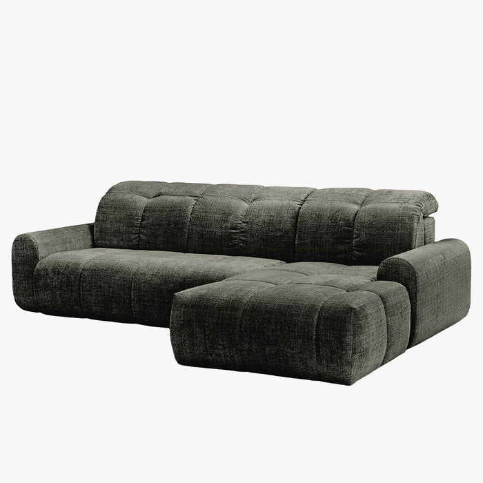 ELIOS Canapé d'angle convertible avec coffre en tissu vert sapin - Angle droit