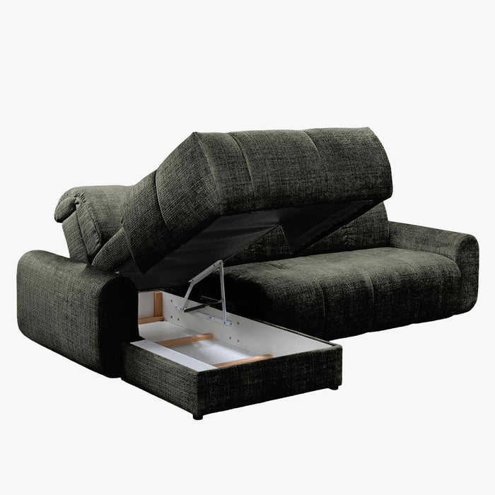 ELIOS Canapé d'angle convertible avec coffre en tissu vert sapin - Angle gauche