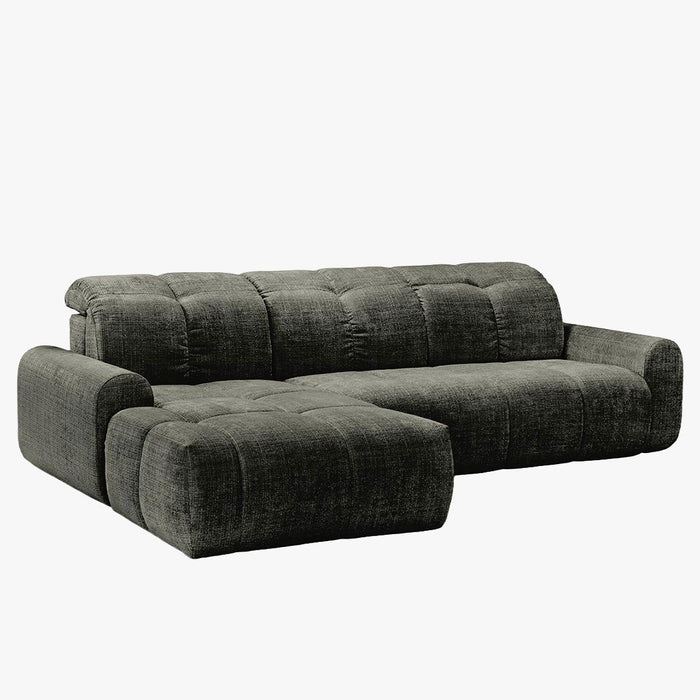 ELIOS Canapé d'angle convertible avec coffre en tissu vert sapin - Angle gauche