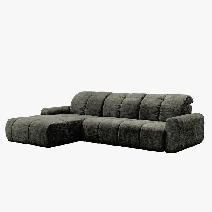 ELIOS Canapé d'angle convertible avec coffre en tissu vert sapin - Angle gauche