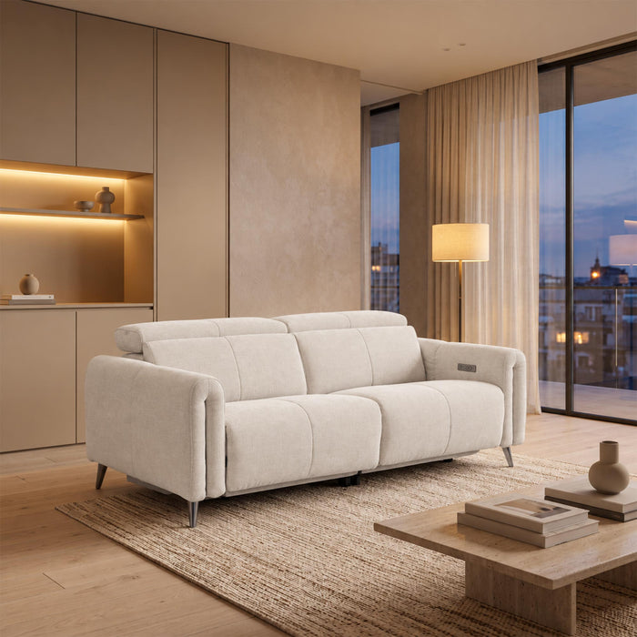 ELISE Canapé 3 places relax électrique en tissu beige – Canapé relax Mobilier Deco