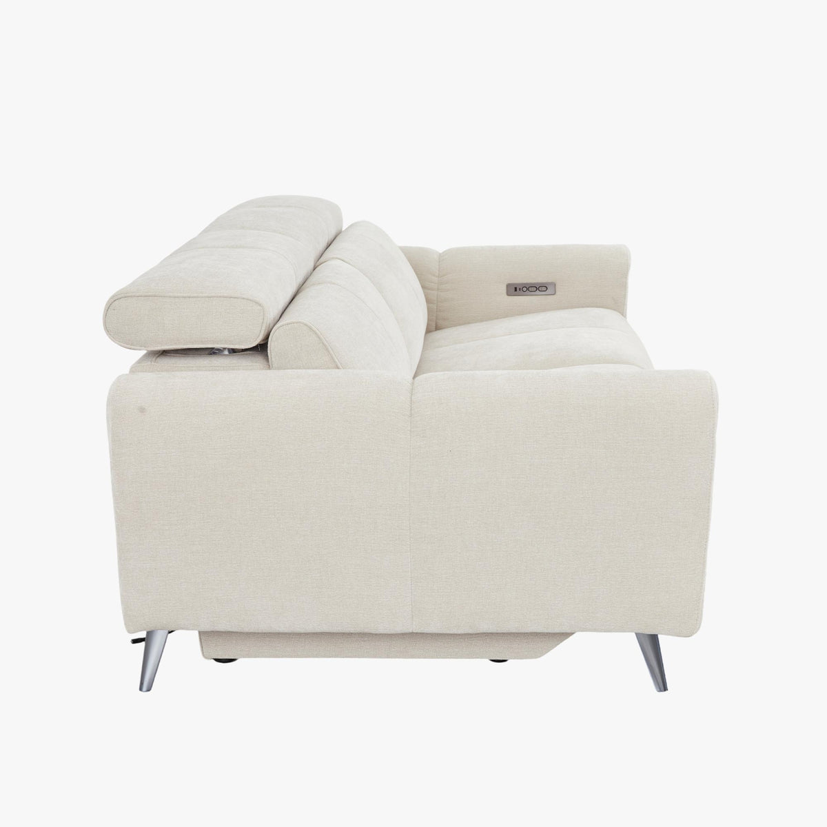 ELISE Canapé 3 places relax électrique en tissu beige - Canapé relax - Mobilier Deco