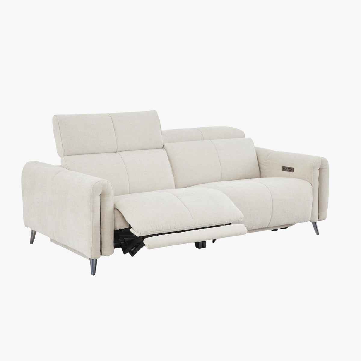 ELISE Canapé 3 places relax électrique en tissu beige - Canapé relax - Mobilier Deco