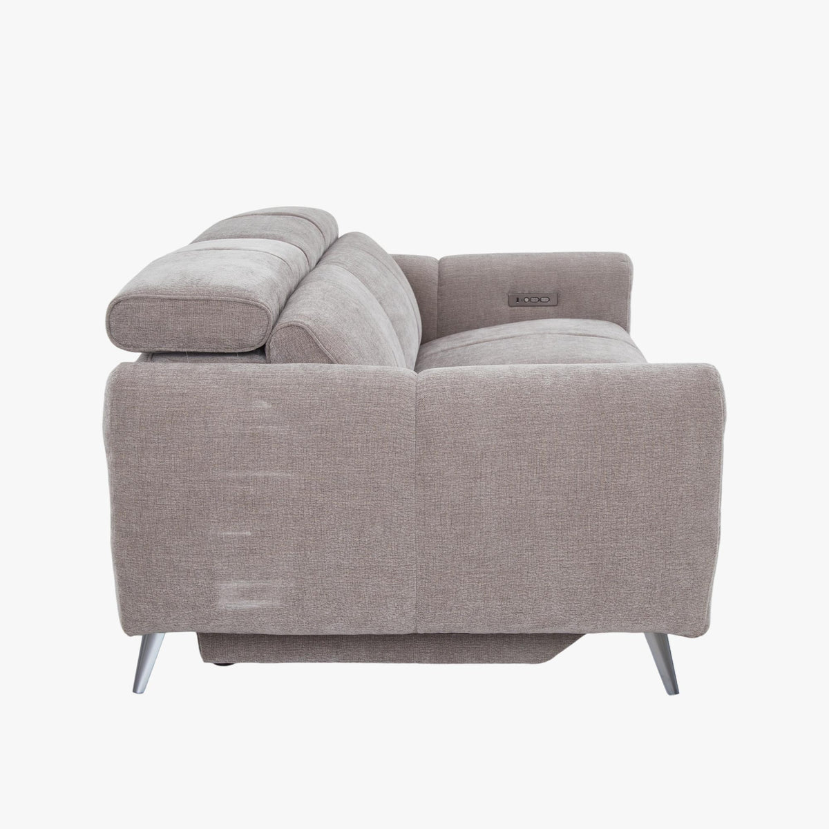 ELISE Canapé 3 places relax électrique en tissu taupe - Canapé relax - Mobilier Deco