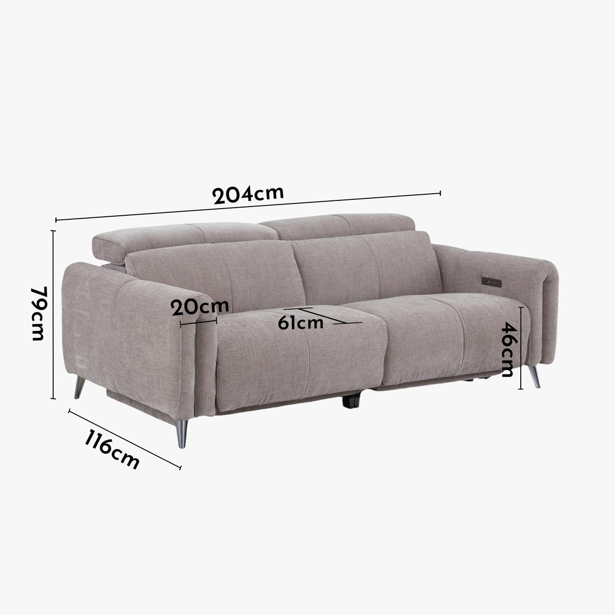 ELISE Canapé 3 places relax électrique en tissu taupe - Canapé relax - Mobilier Deco
