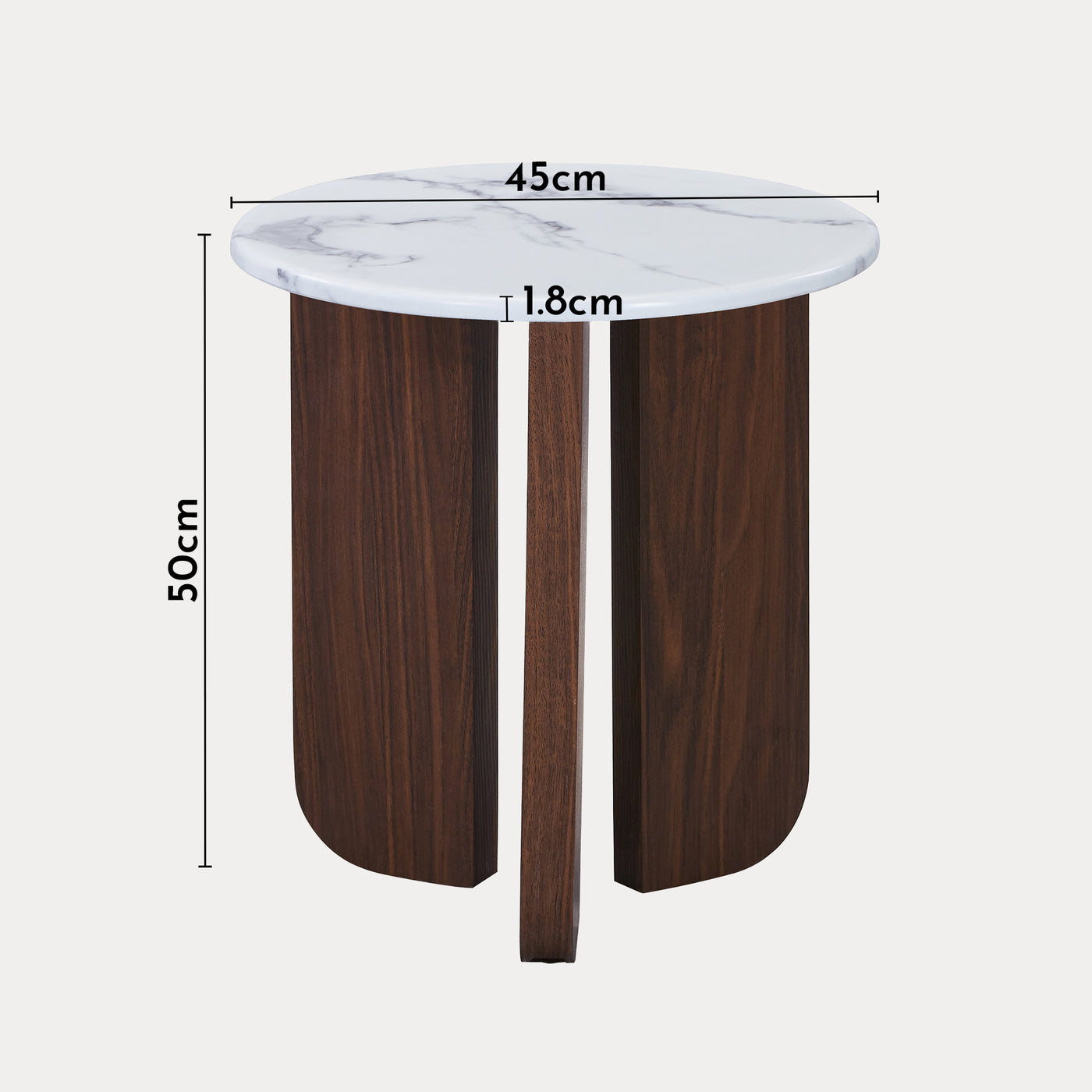 ELODIE - 45 Table d'appoint ronde en marbre composite pieds couleur bois foncé D45 cm