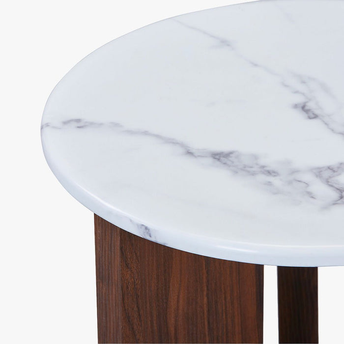 ELODIE - 45 Table d'appoint ronde en marbre composite pieds couleur bois foncé D45 cm