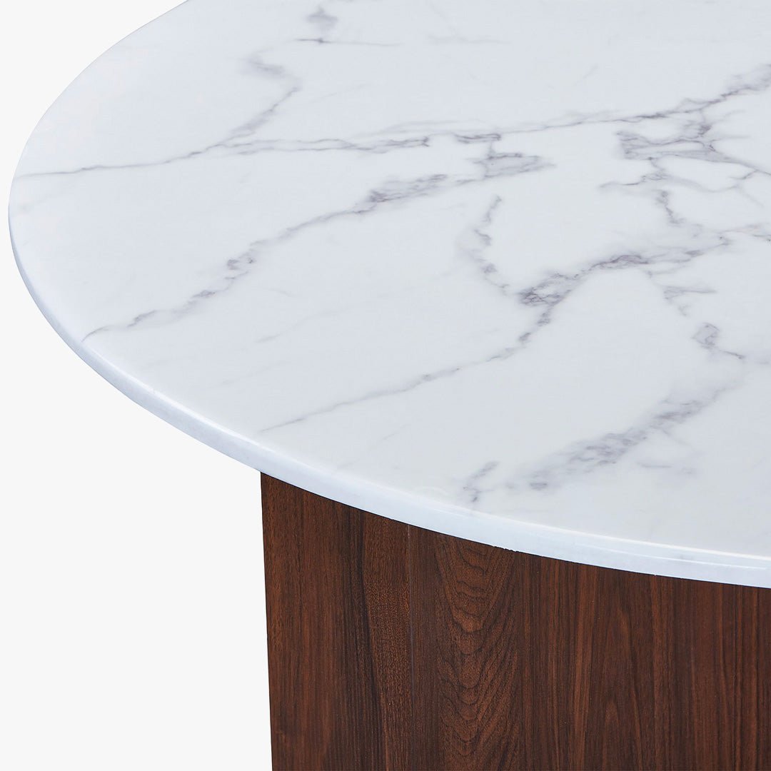ELODIE - 60 Table basse ronde en marbre composite pieds couleur bois foncé D60 cm - Table basse - Mobilier Deco