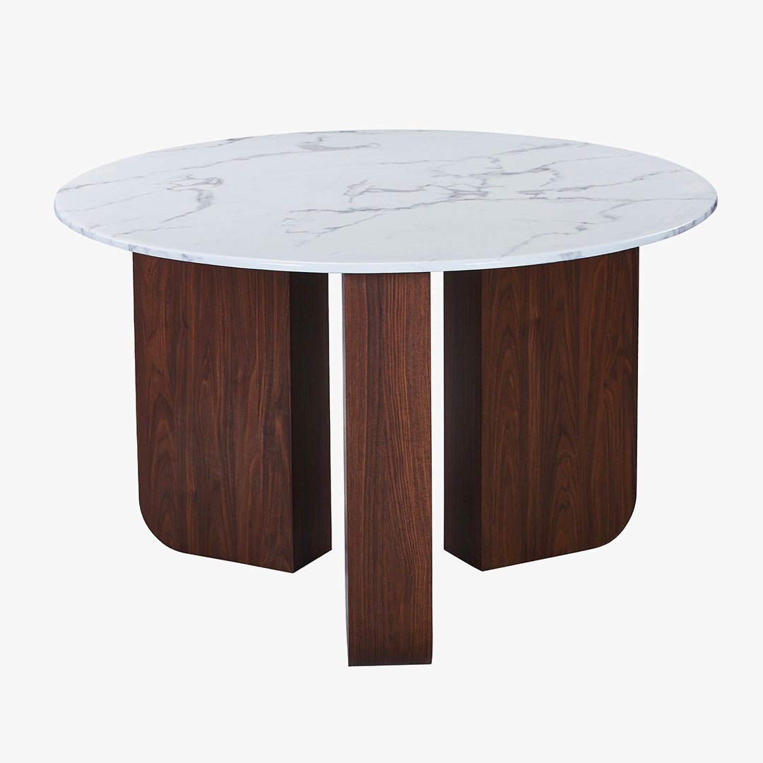 ELODIE - 60 Table basse ronde en marbre composite pieds couleur bois foncé D60 cm - Table basse - Mobilier Deco