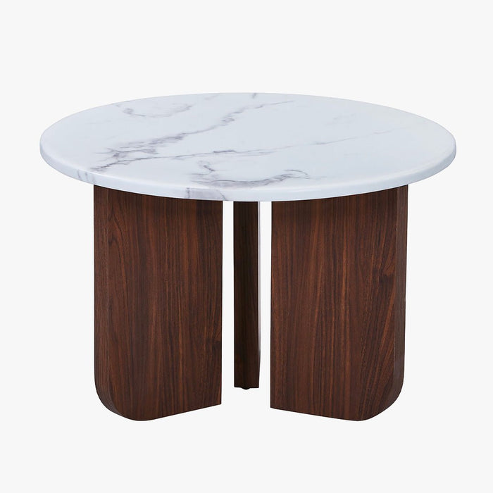 ELODIE XL Table à manger ronde en marbre composite pieds couleur bois foncé D120 cm