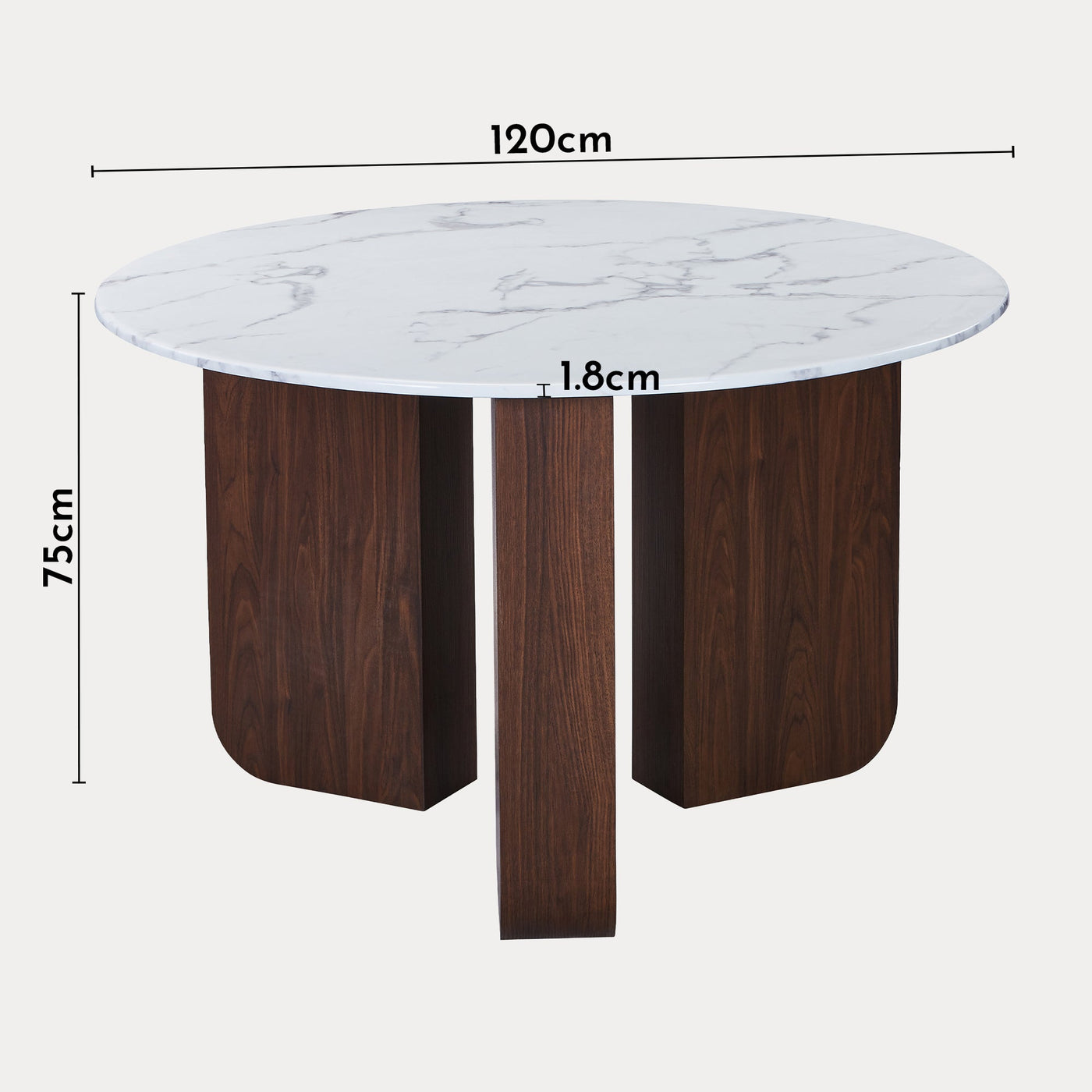 ELODIE XL Table à manger ronde en marbre composite pieds couleur bois foncé D120 cm - Table à manger - Mobilier Deco