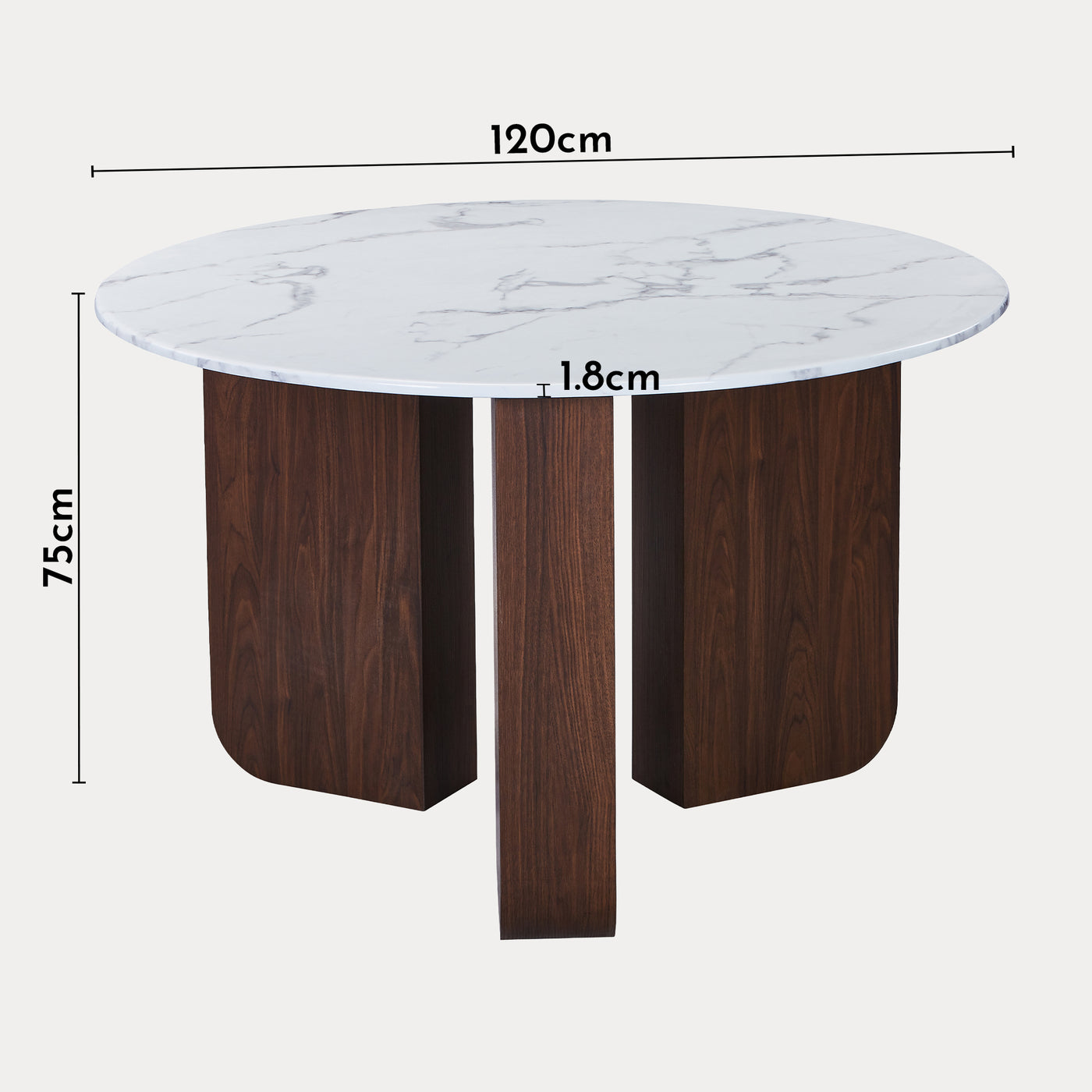 ELODIE XL Table à manger ronde en marbre composite pieds couleur bois foncé D120 cm
