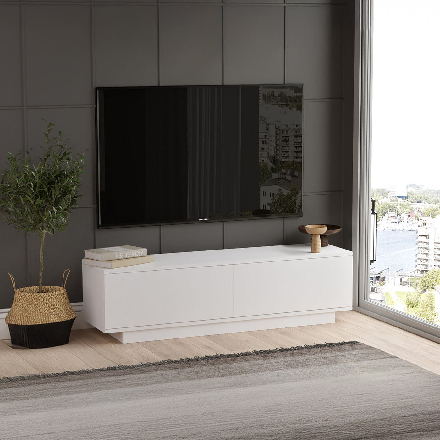 ELONIE Meuble TV 2 portes blanc
