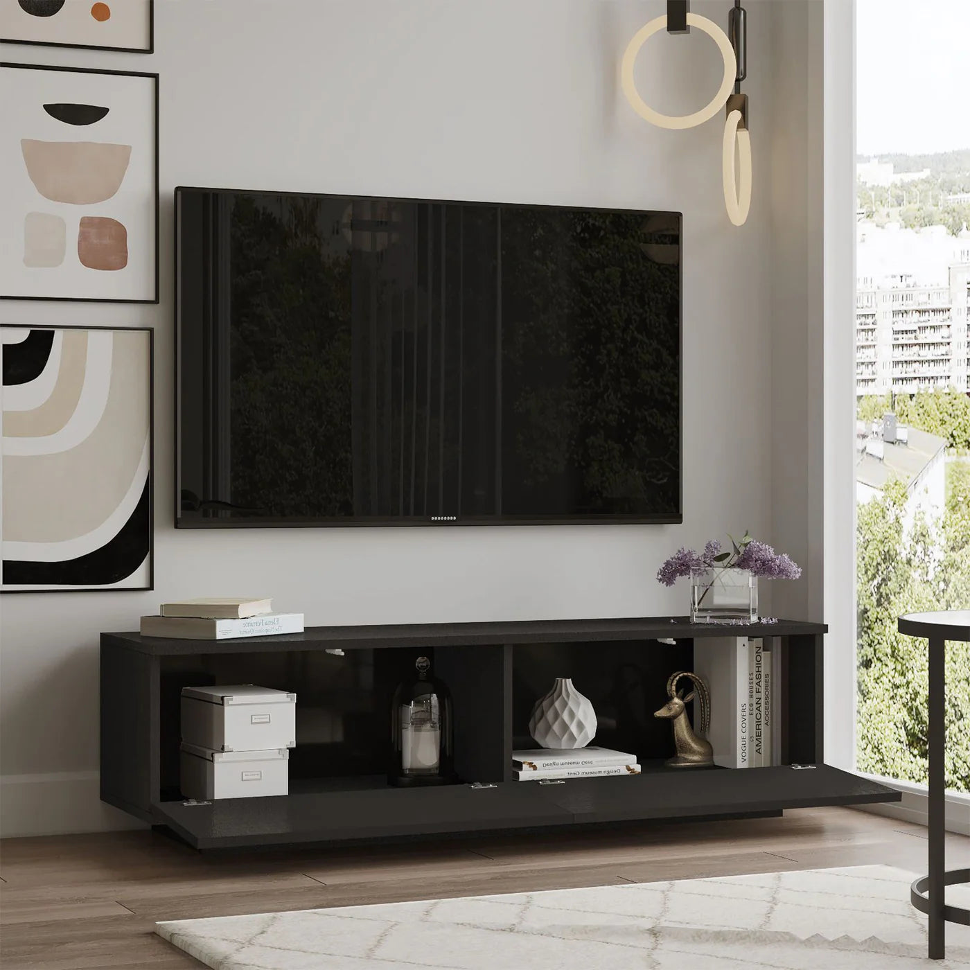 ELONIE - Meuble TV 2 portes blanc ou noir