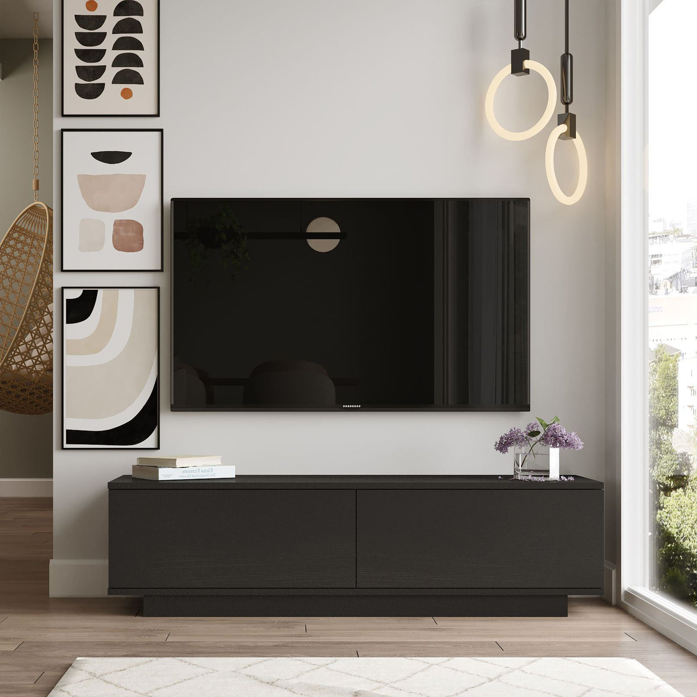ELONIE Meuble TV 2 portes noir