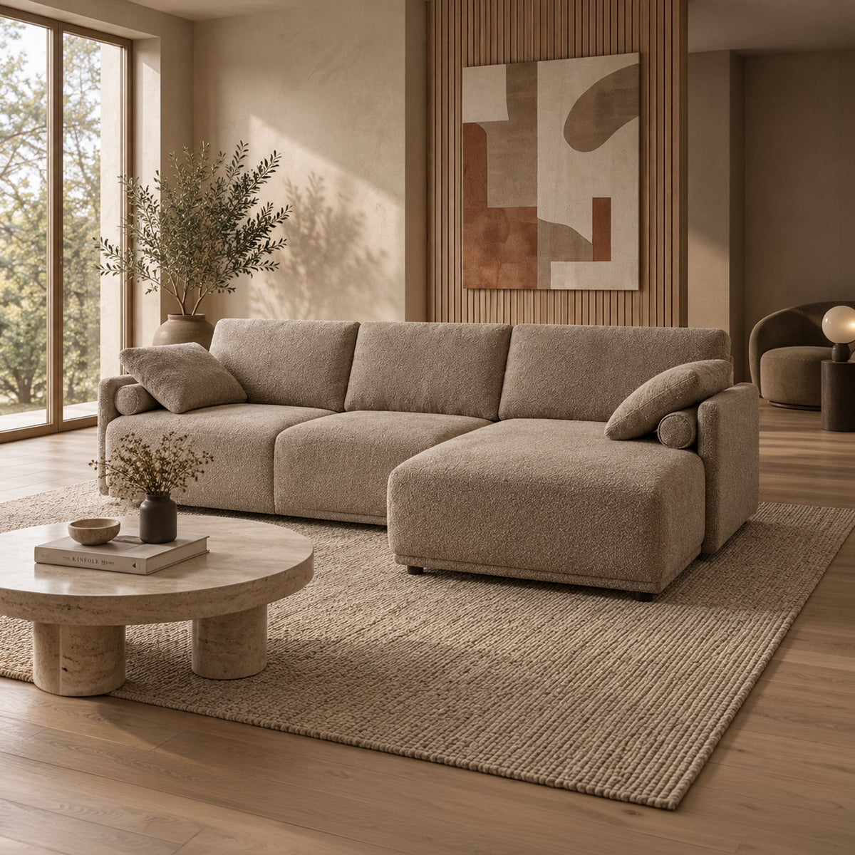 ELORA Canapé d'angle en tissu beige - Angle droit - Canapés d'angle - Mobilier Deco