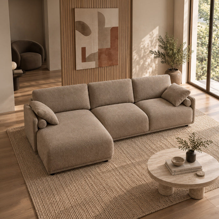 ELORA Canapé d'angle en tissu beige - Angle gauche