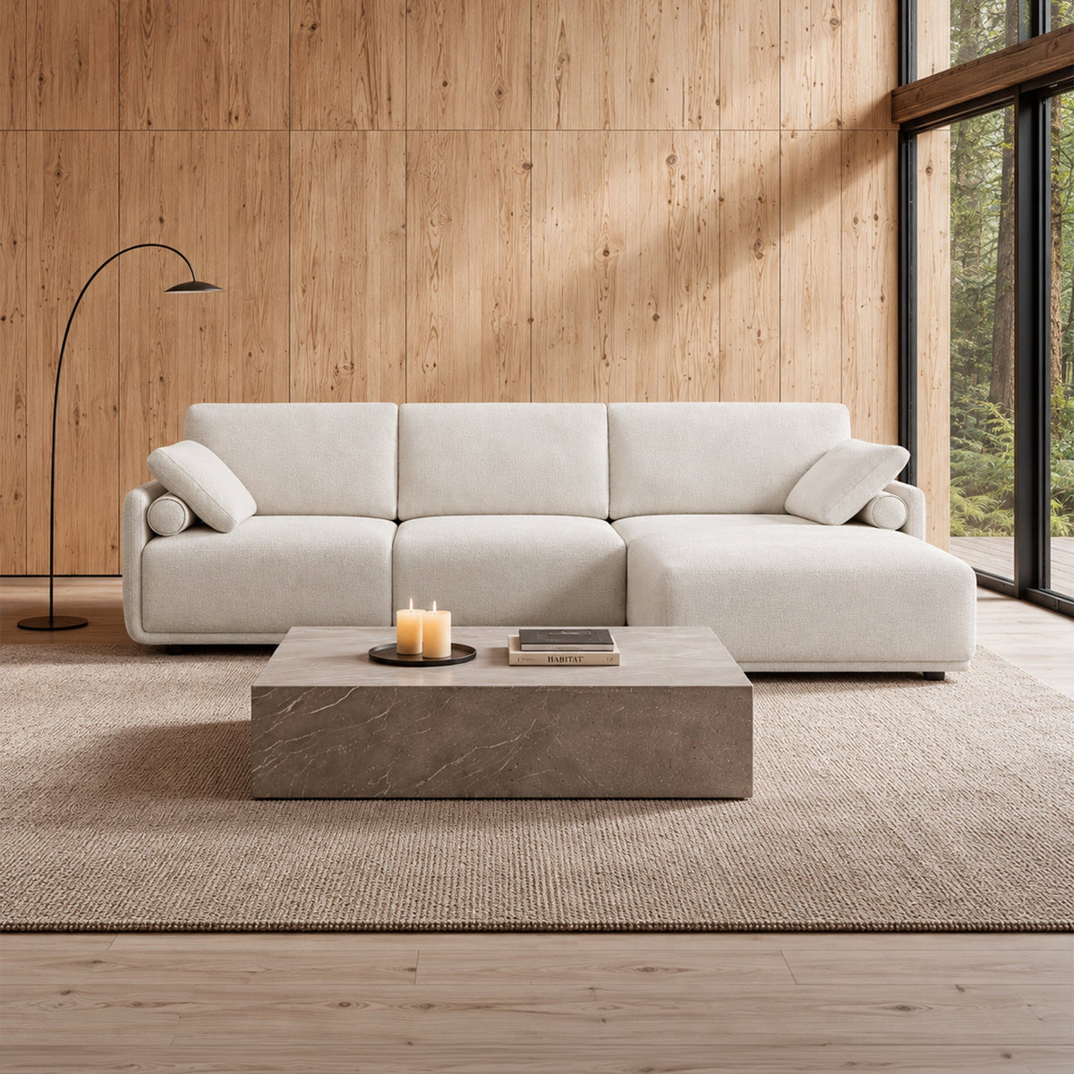 ELORA Canapé d'angle en tissu blanc écru - Angle droit - Canapés d'angle - Mobilier Deco