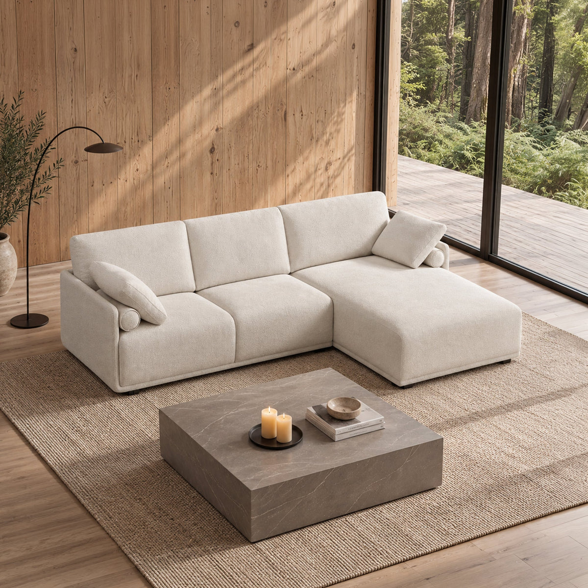 ELORA Canapé d'angle en tissu blanc écru - Angle droit - Canapés d'angle - Mobilier Deco