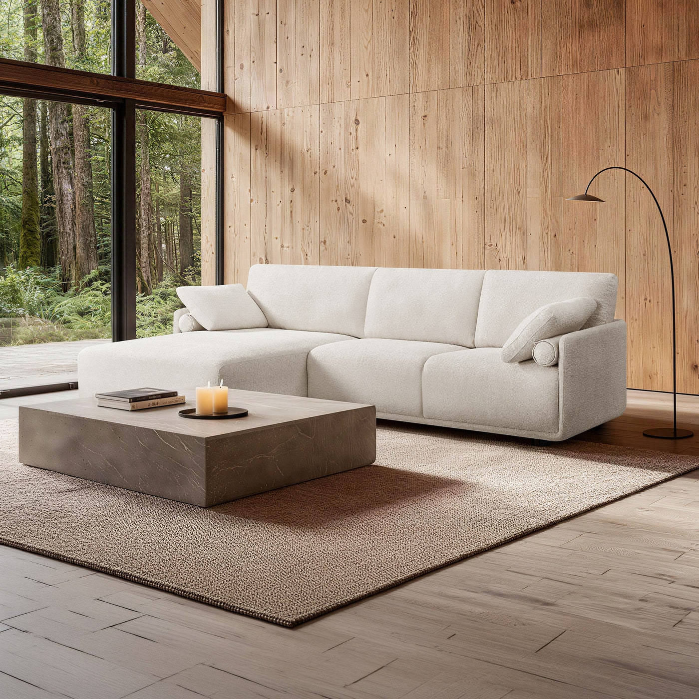 ELORA Canapé d'angle en tissu blanc écru - Angle gauche - Canapés d'angle - Mobilier Deco