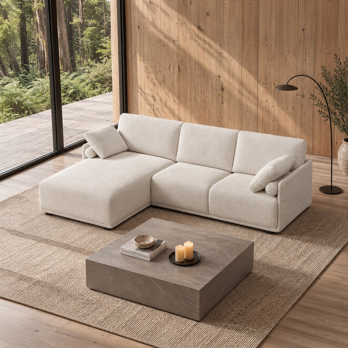 ELORA Canapé d'angle en tissu blanc écru - Angle gauche - Canapés d'angle - Mobilier Deco